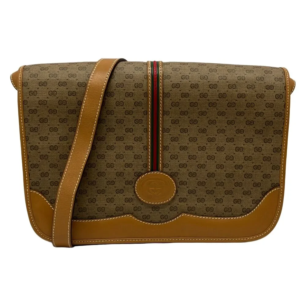 Gucci Old Gucci Shoulder Bag Beige Brown Multi PVC Leather